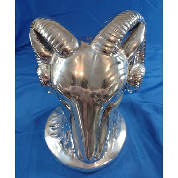 Silver Metallic 12.5" Ceramic Ram Head Bust Statue Sculpture Rustic Man Cave LA - Picture 7 of 9
